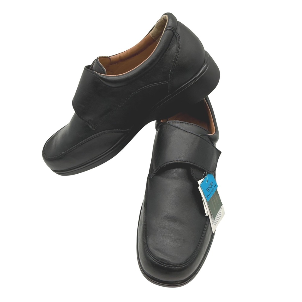 Thom McAn Mens Black Leather Wide Hook Loop Comfort Shoes Size 12W no‎ box nwt
